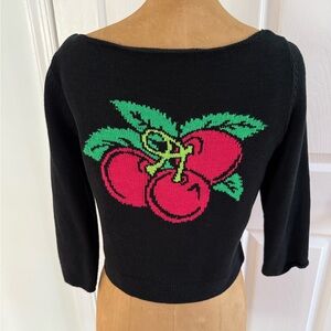 Betsey Johnson Black Cardigan with Cherry Motif